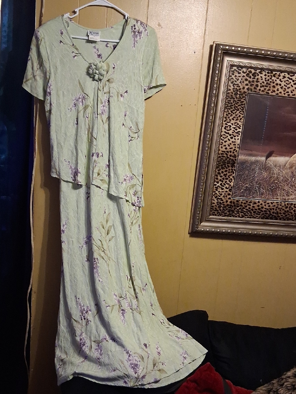 Green Floral Maxi Dress with Overlay Top